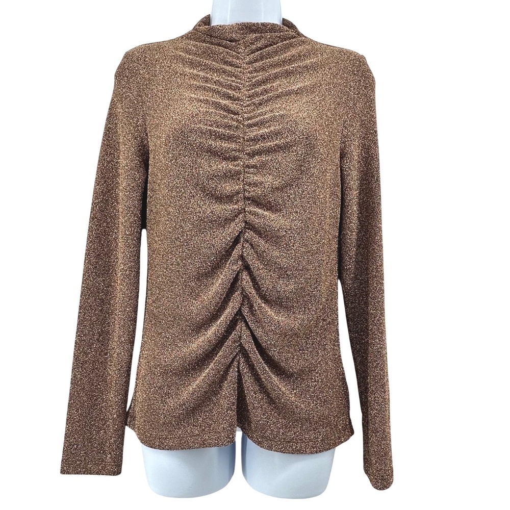Fifteen Twenty Ruched Bronze Metallic Mock Neck Top Womens Small Party Glam
